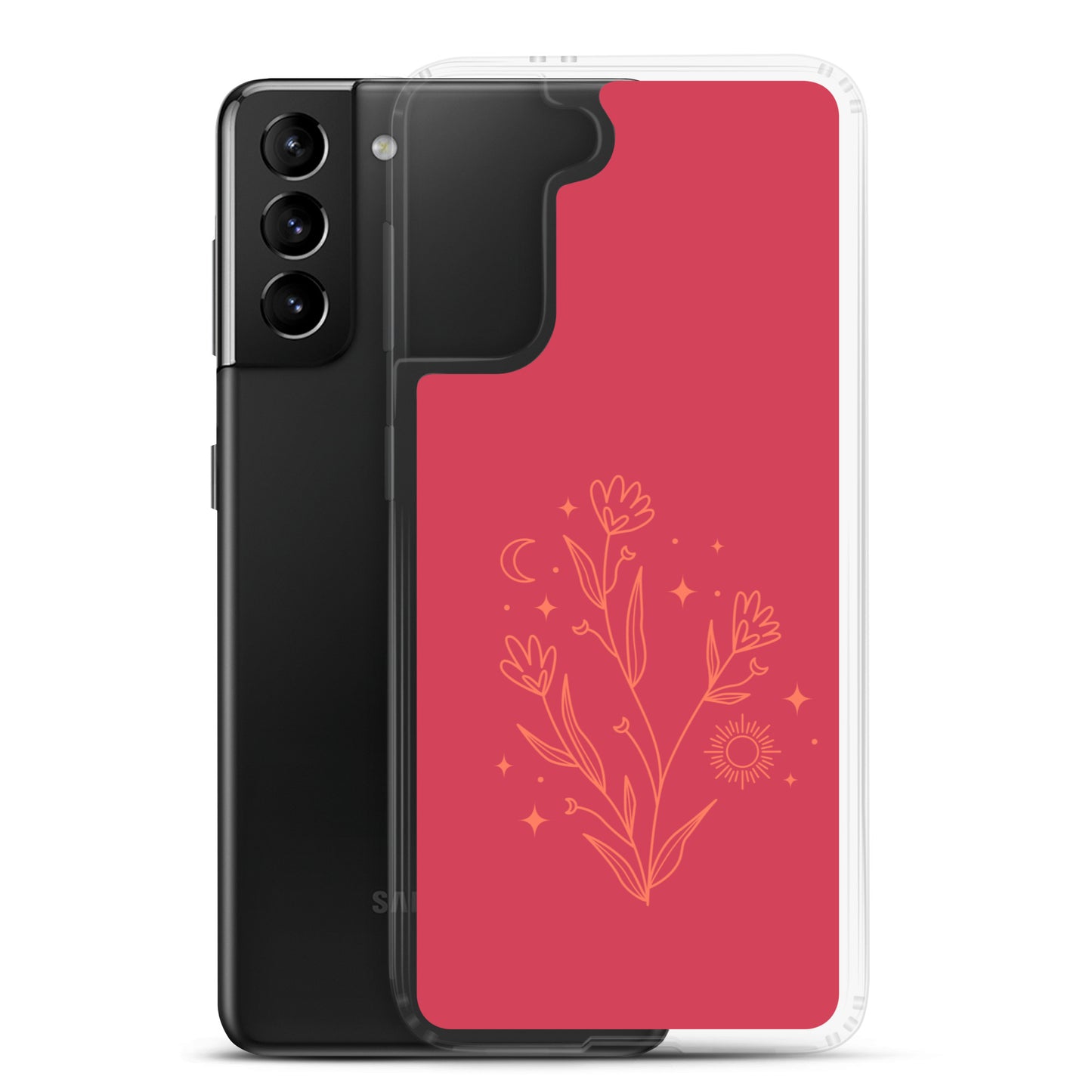 abstract Samsung phone case flowers on red Bg