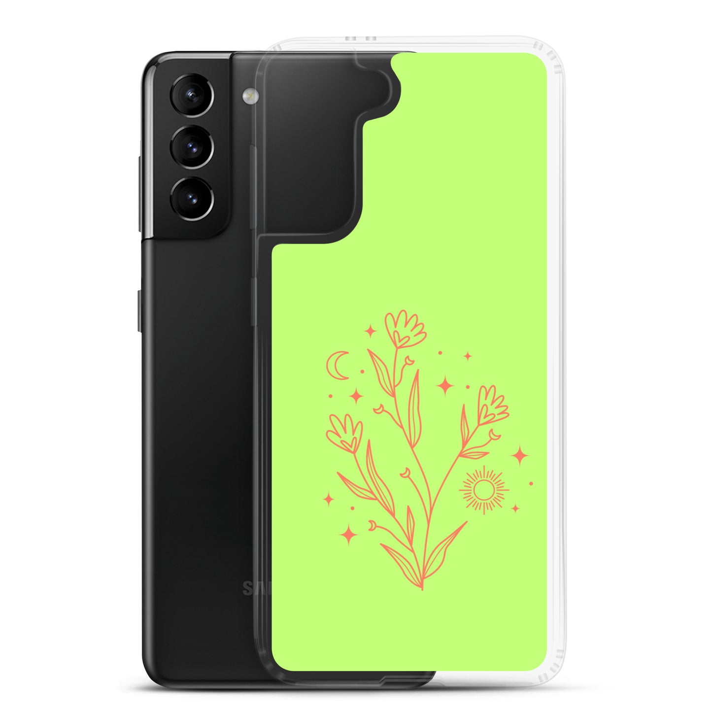 abstract Samsung phone case on a light green Bg