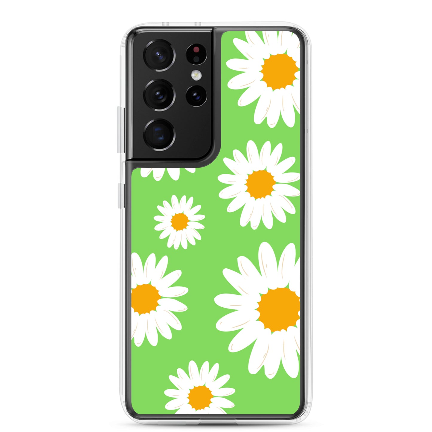 abstract Samsung phone case daisies on a green Bg