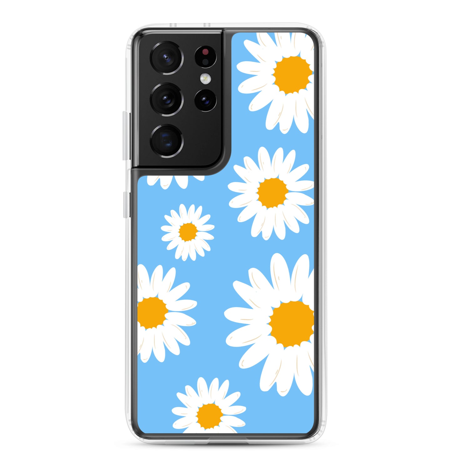 abstract Samsung phone case daisies on a blue Bg