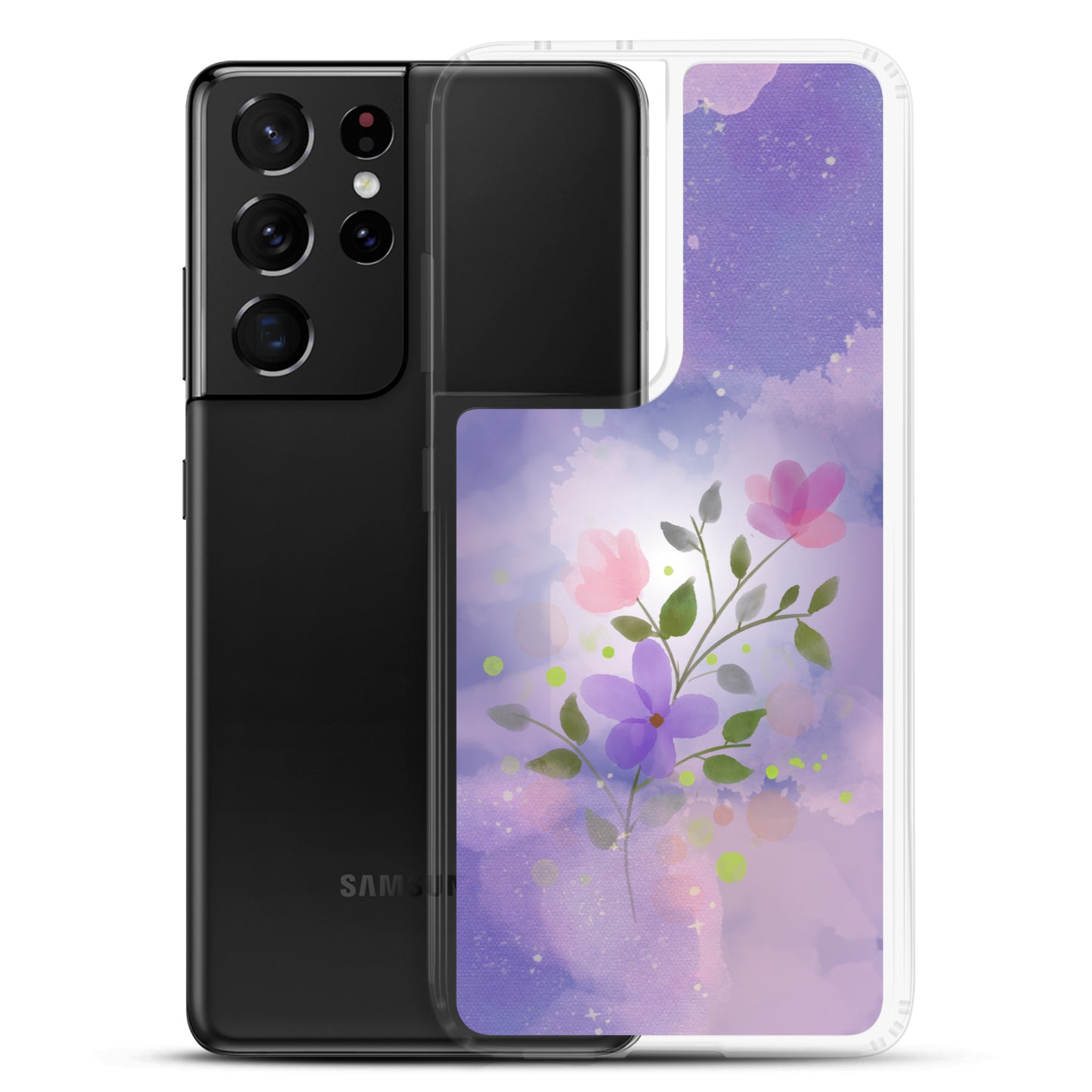 abstract Samsung phone case, flowers on a lilac Bg