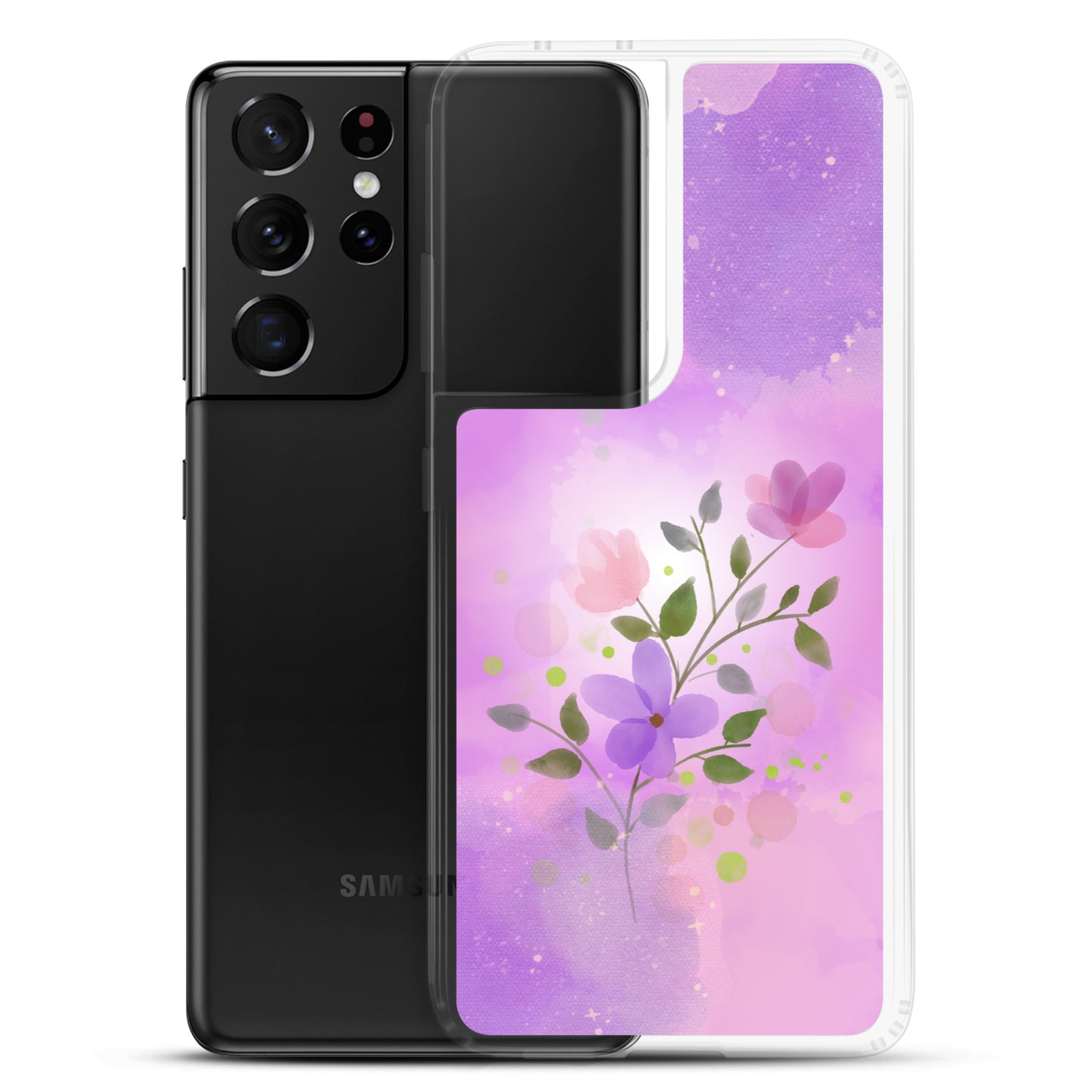 abstract Samsung phone case, flowers on pink Bg