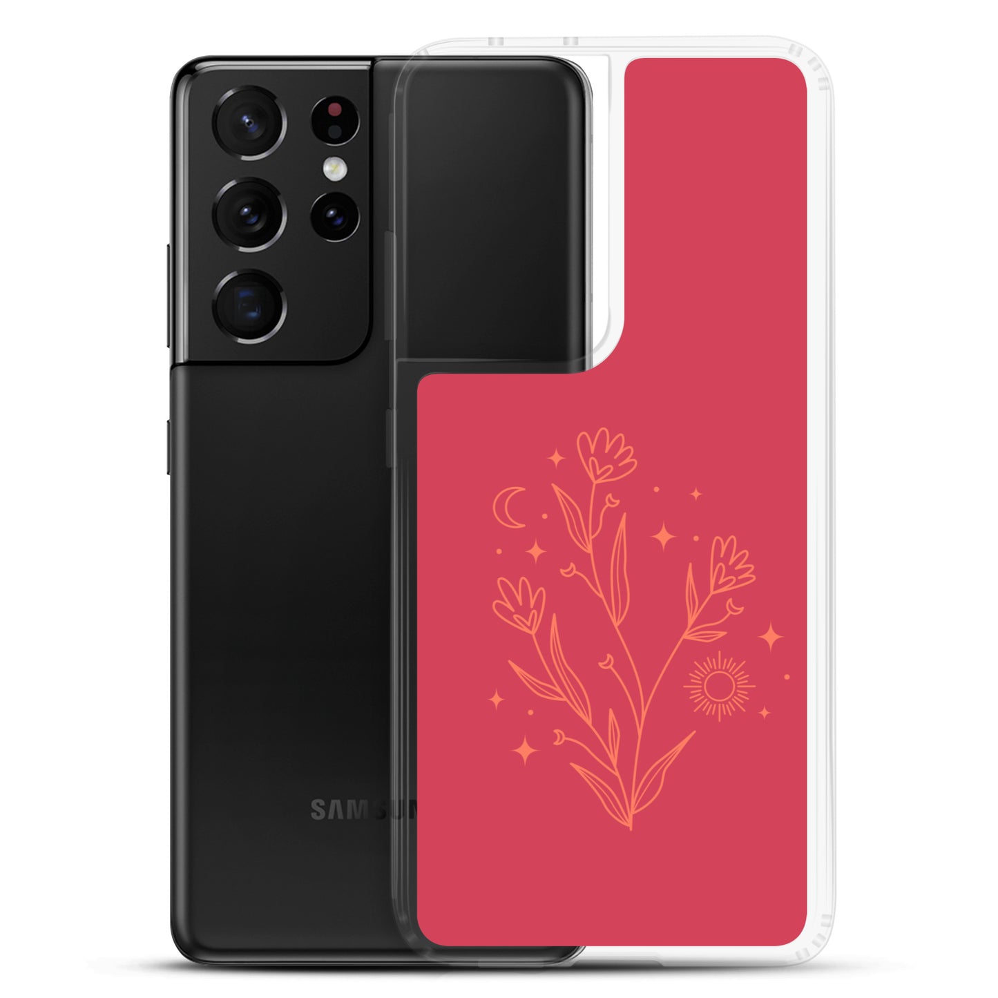 abstract Samsung phone case flowers on red Bg