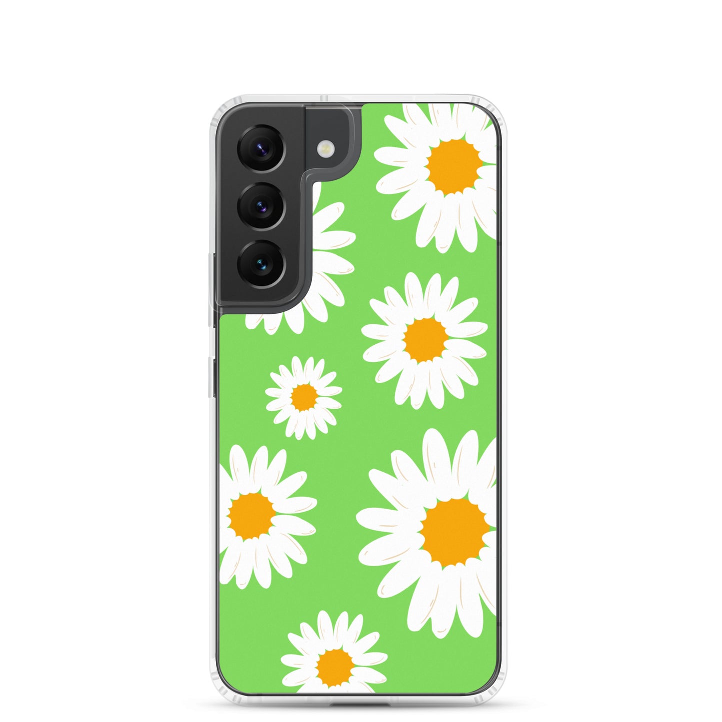 abstract Samsung phone case daisies on a green Bg