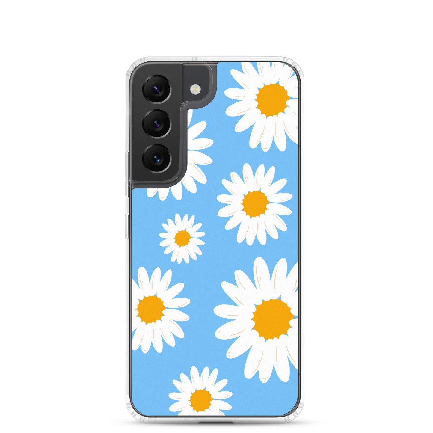 abstract Samsung phone case daisies on a blue Bg