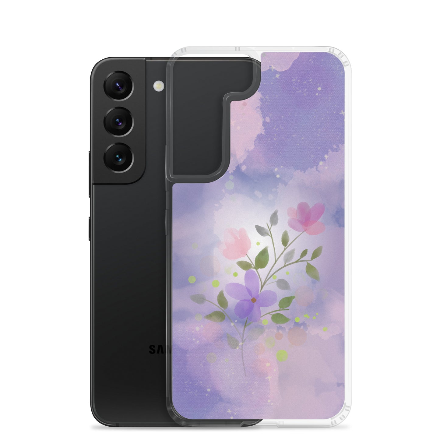 abstract Samsung phone case, flowers on a lilac Bg