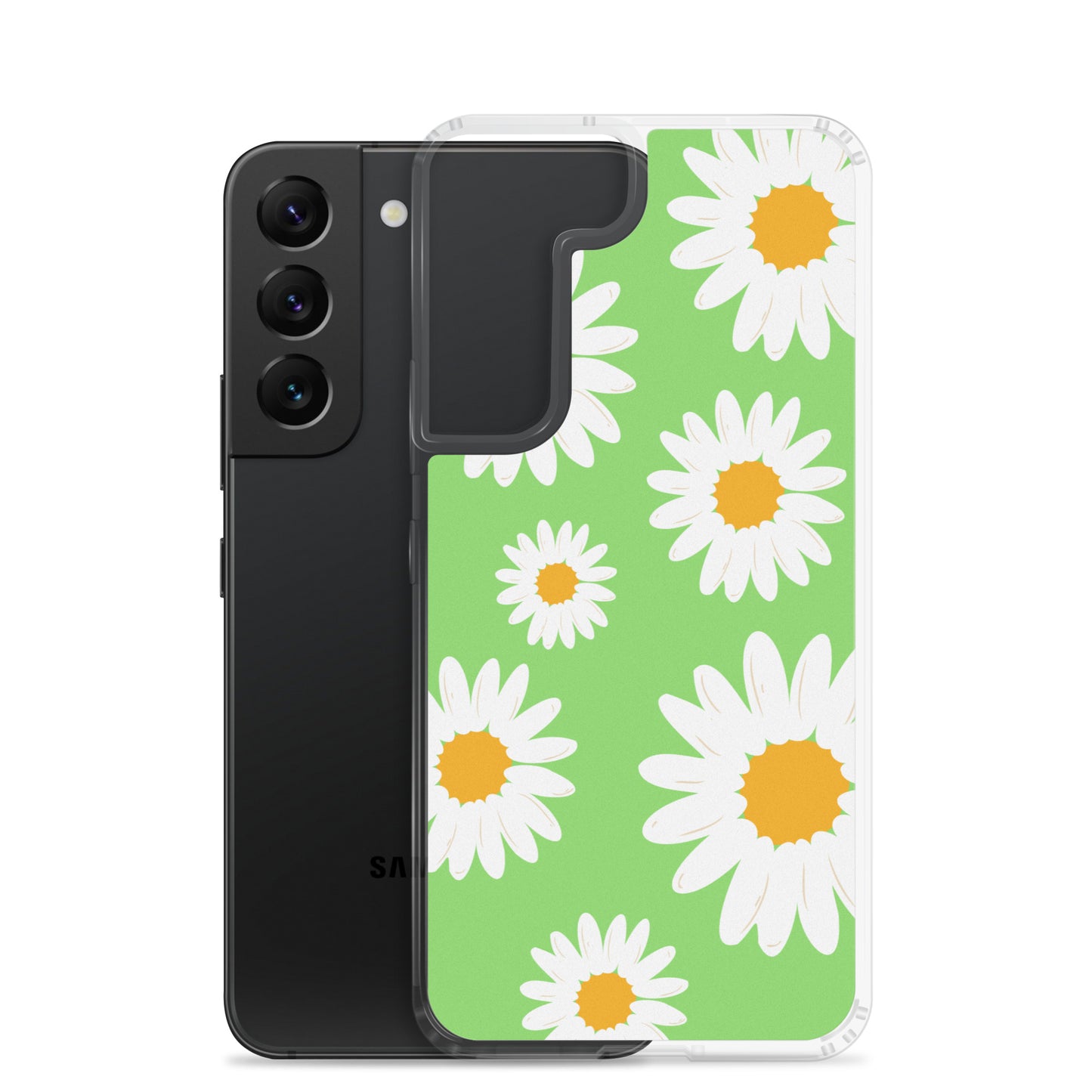 abstract Samsung phone case daisies on a green Bg