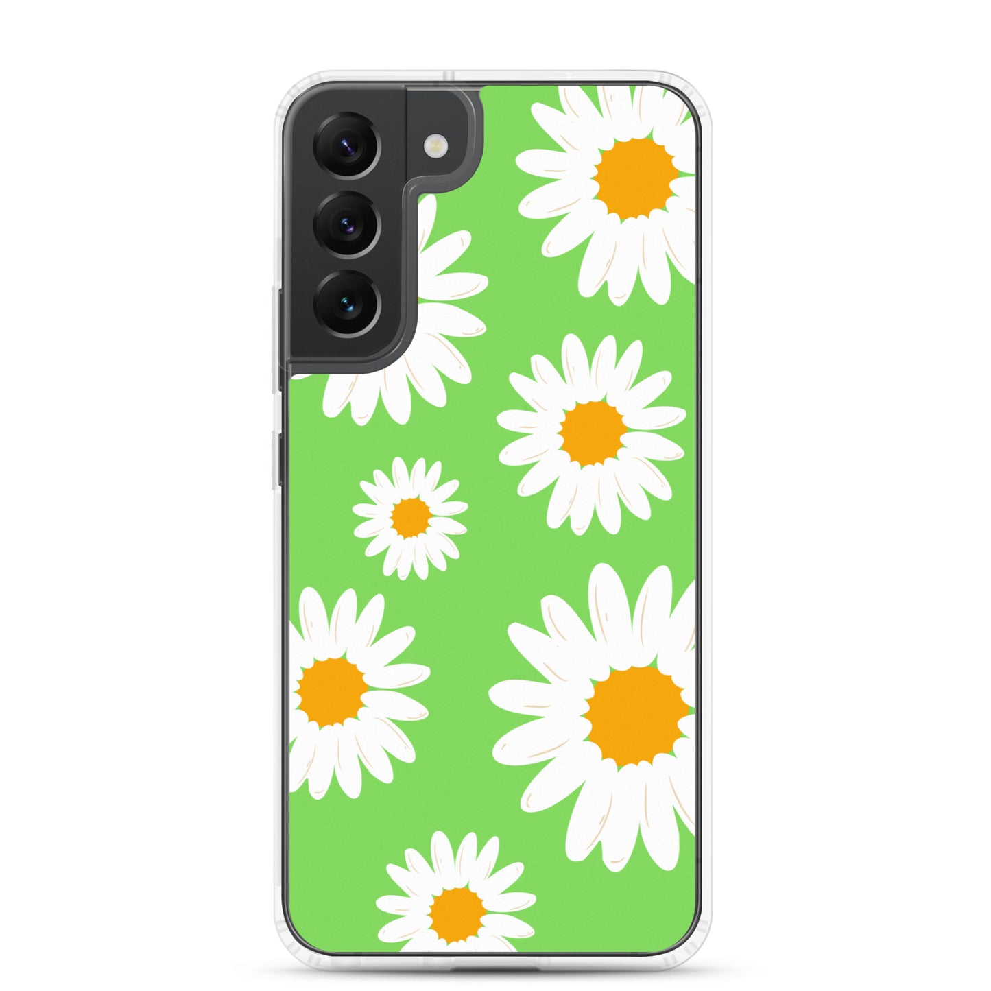 abstract Samsung phone case daisies on a green Bg