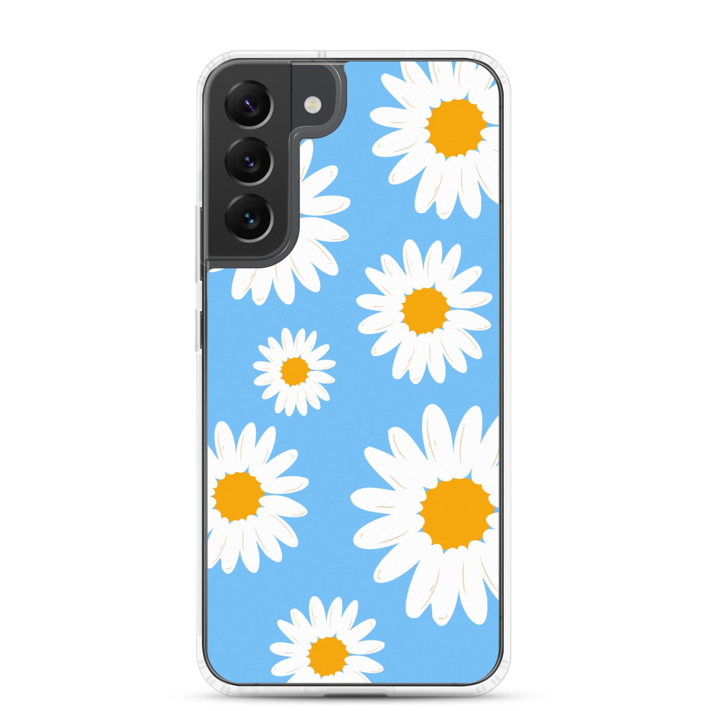 abstract Samsung phone case daisies on a blue Bg