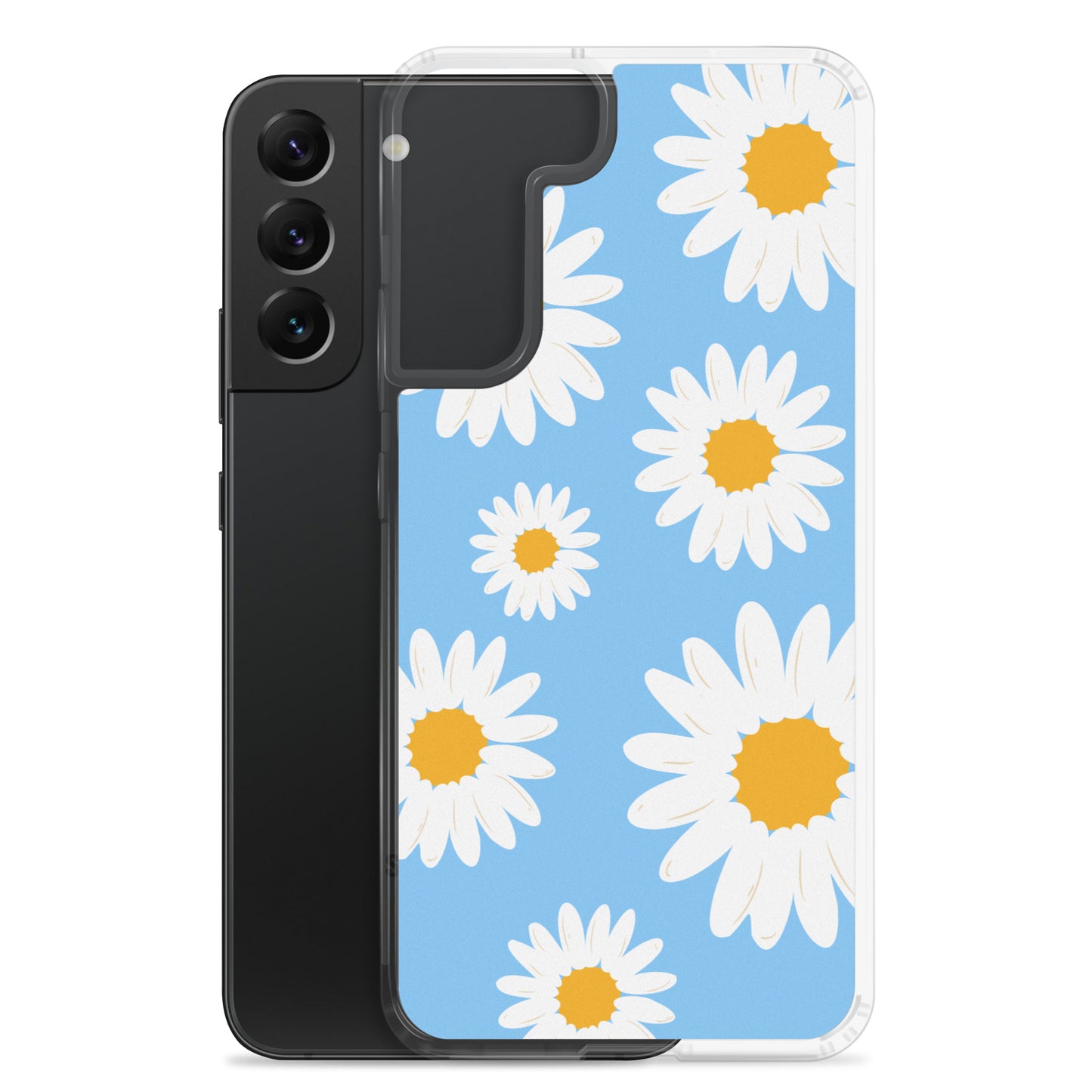 abstract Samsung phone case daisies on a blue Bg