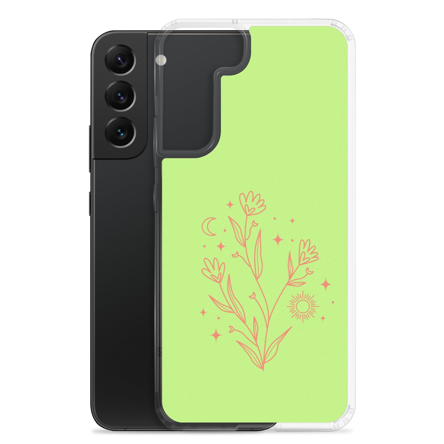 abstract Samsung phone case on a light green Bg