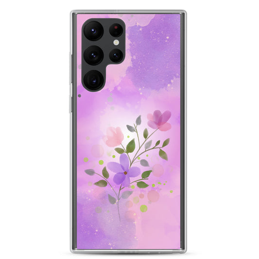 abstract Samsung phone case, flowers on pink Bg