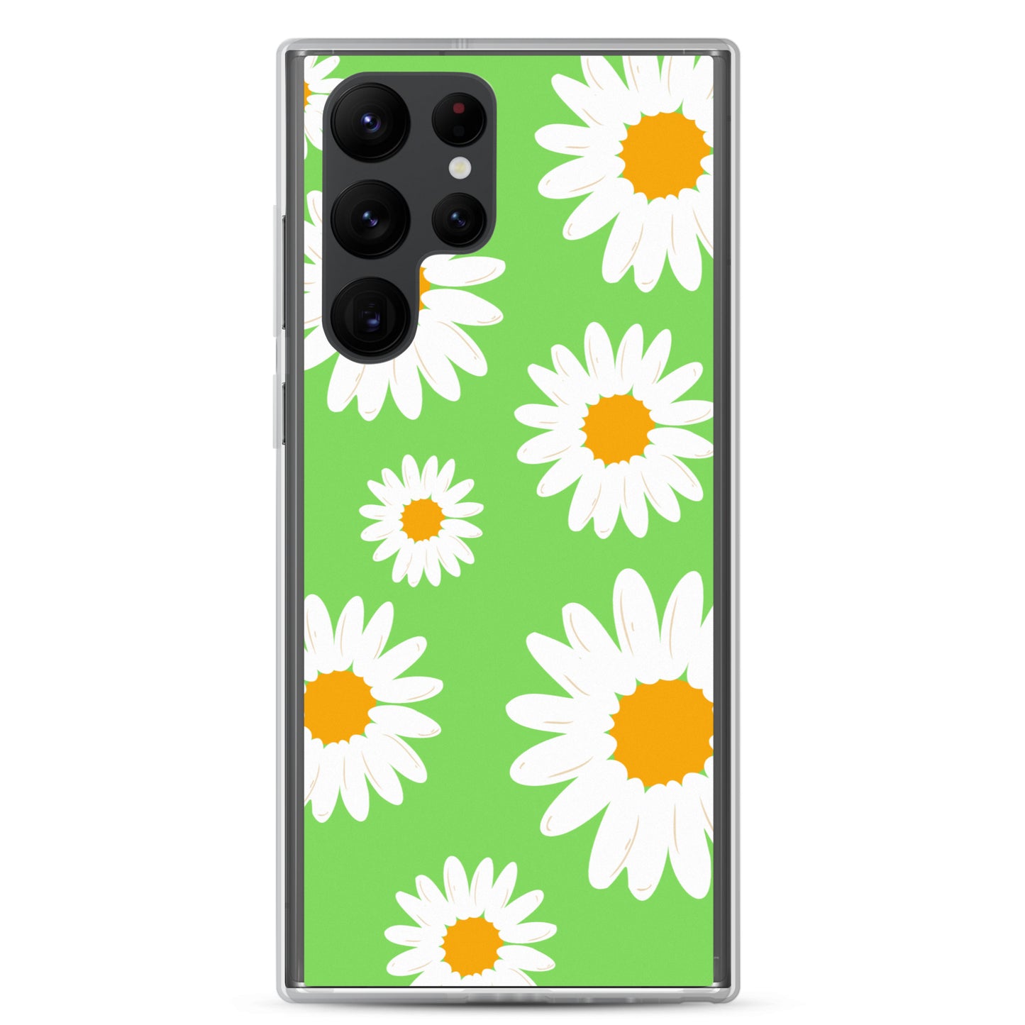 abstract Samsung phone case daisies on a green Bg