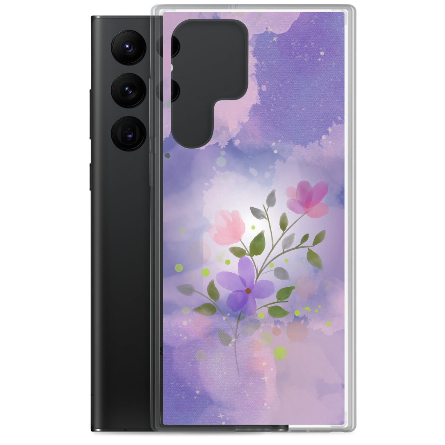 abstract Samsung phone case, flowers on a lilac Bg