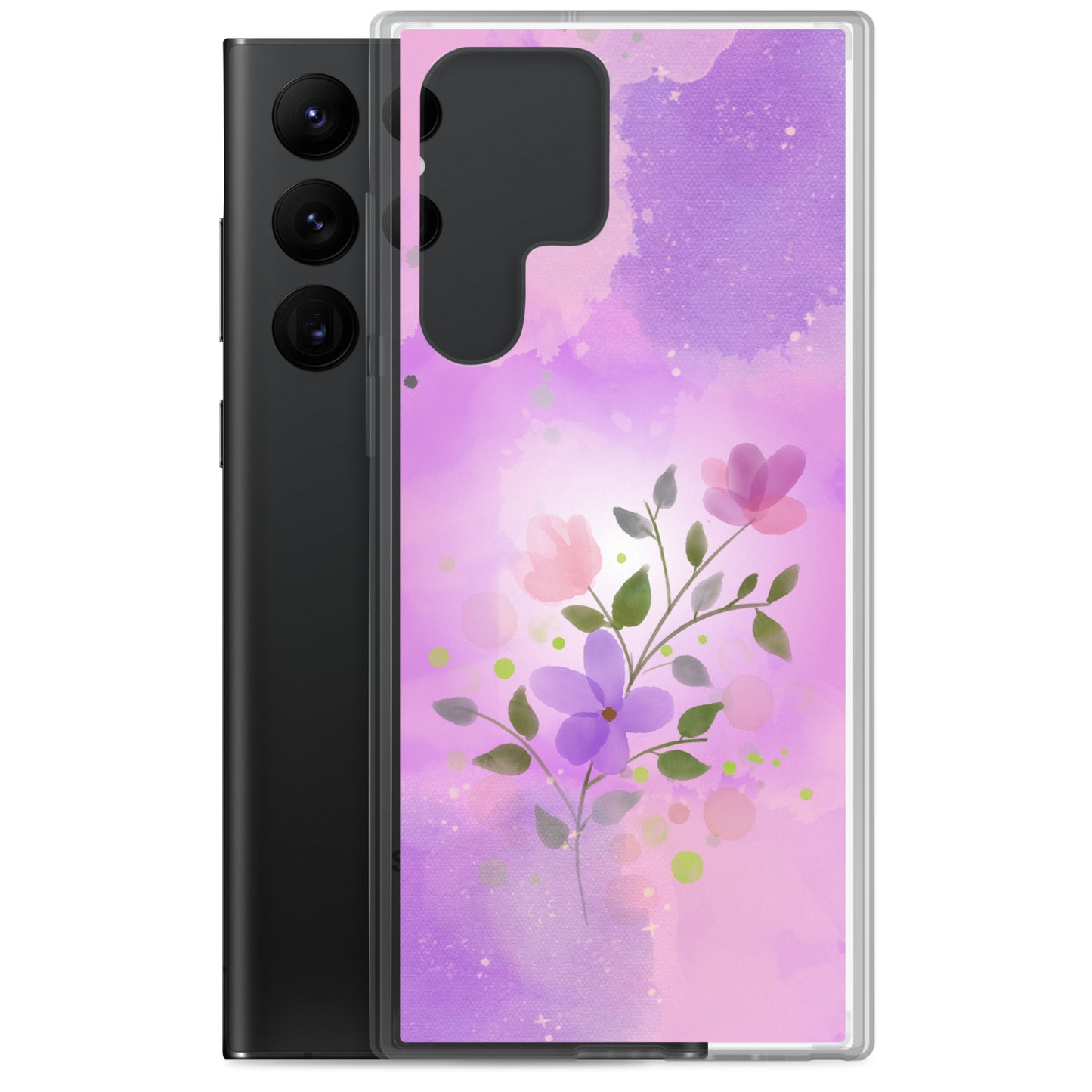 abstract Samsung phone case, flowers on pink Bg