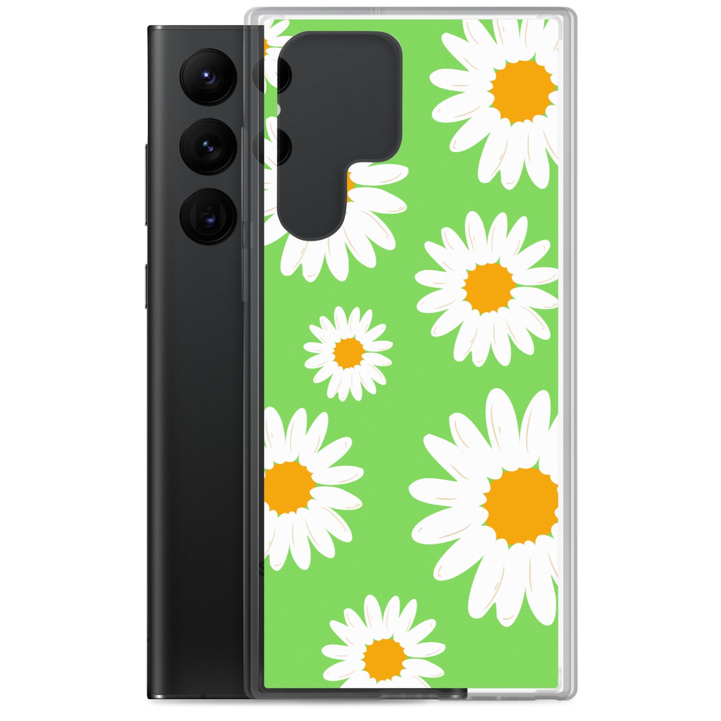 abstract Samsung phone case daisies on a green Bg