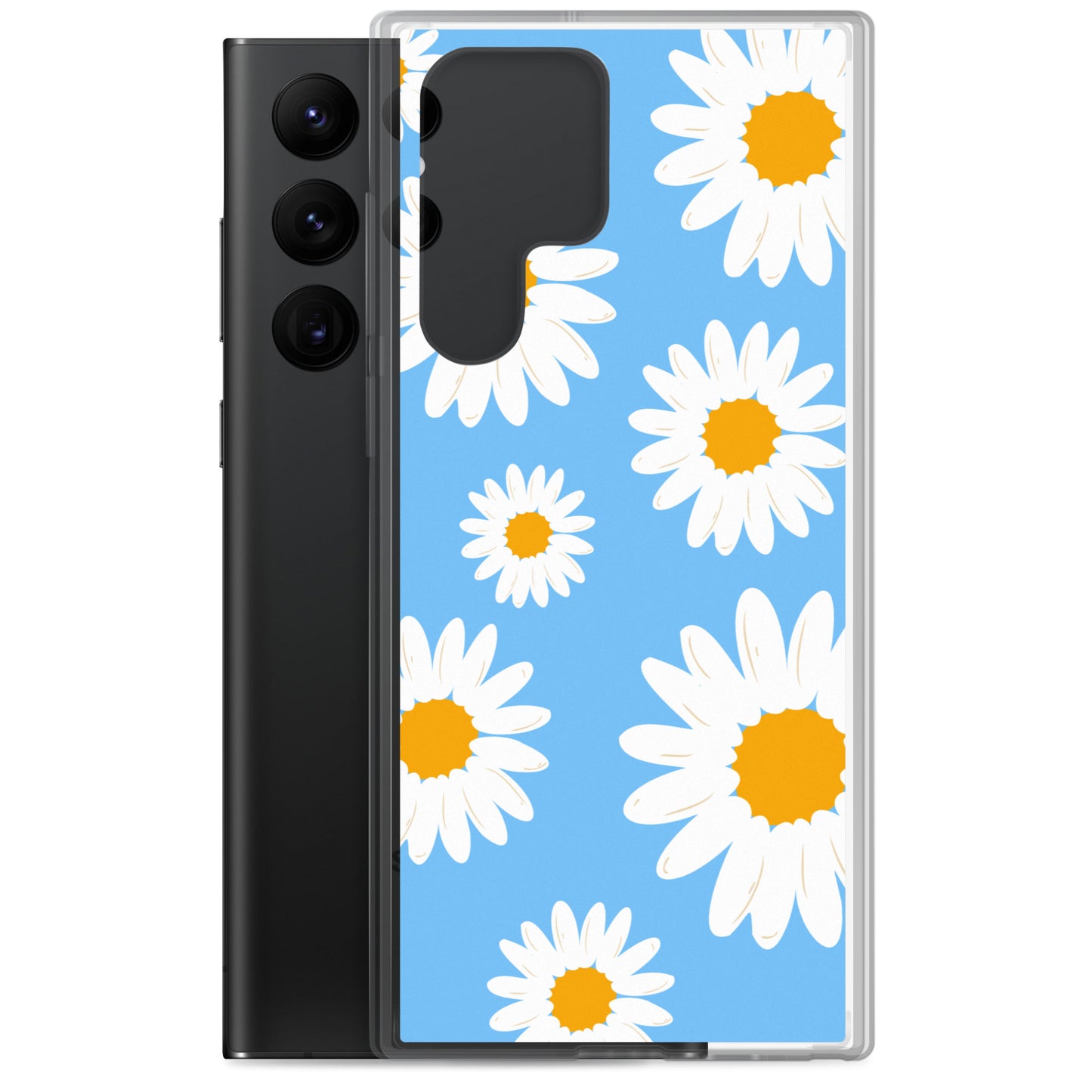 abstract Samsung phone case daisies on a blue Bg