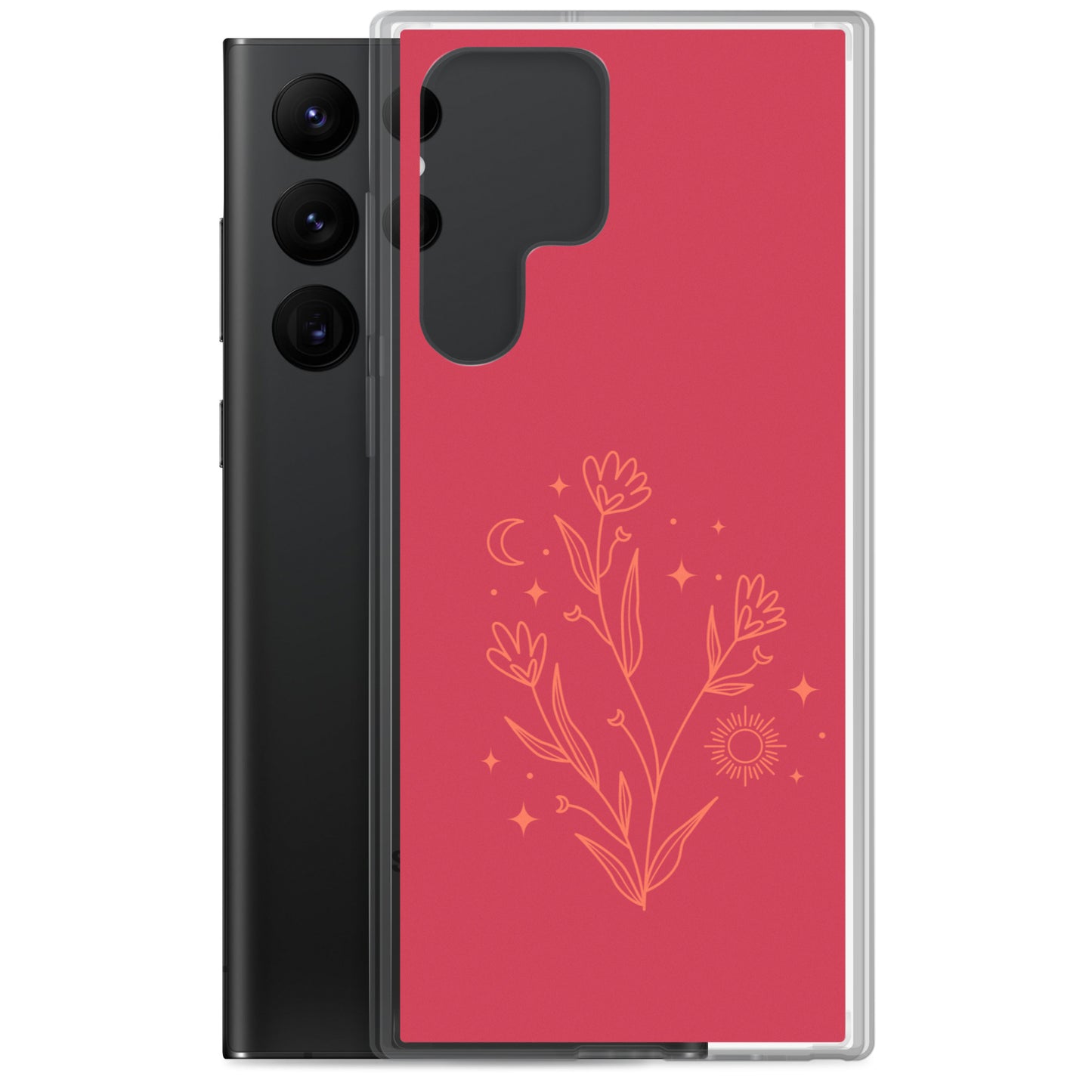 abstract Samsung phone case flowers on red Bg